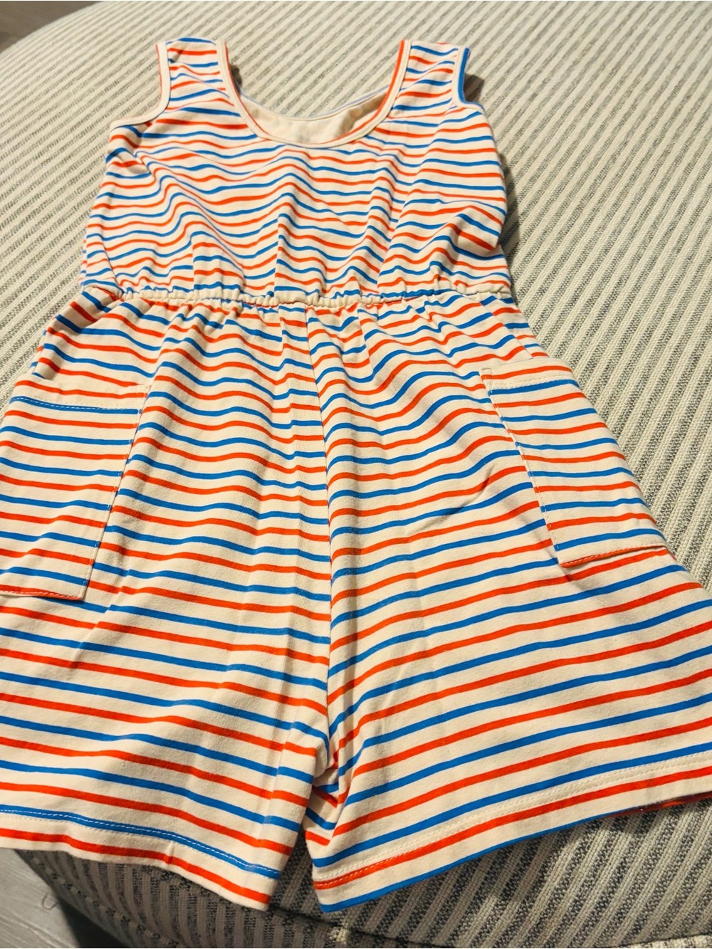 Girls' red & Blue Striped Cotton Romper